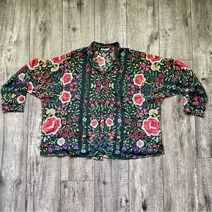 Johnny Was silk blouse with floral embroidery print [H3R]